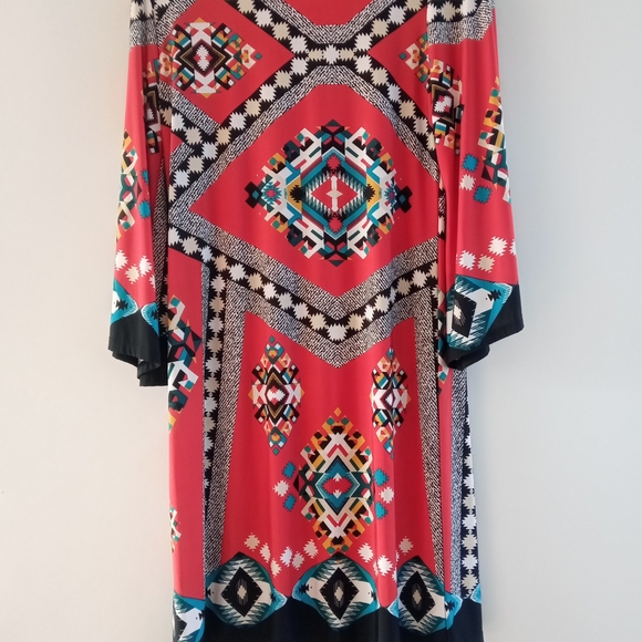 S V Geometric Print Long Sleeve Dress Pink Multi Color Size Large Style - Picture 5 of 6